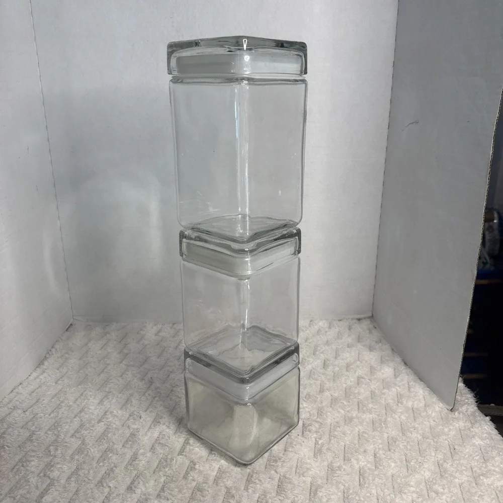 VTG Anchor Hocking Canada Glass Stackable Square Canister Airtight Lid Vessel